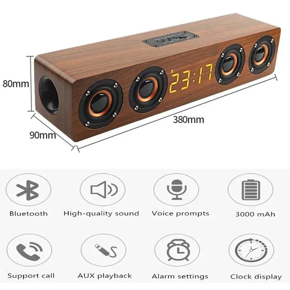 Rechargeable Wooden Alarm Clock with Bluetooth Speaker - Smarsty