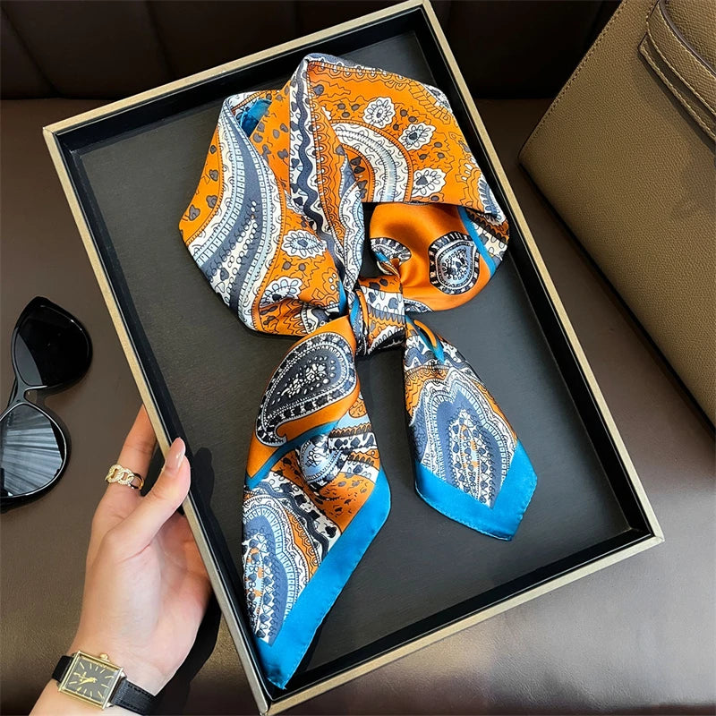 Bohemian Silk Square Scarf for Women Luxury Floral Print - Smarsty