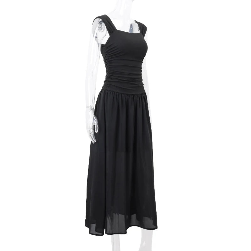 WhereMery Elegant Slip Long Dresses Sexy Women Ruched Bodycon Solid Maxi Dress Spring Y2K Summer Temperament High-waist Vestidos - Smarsty