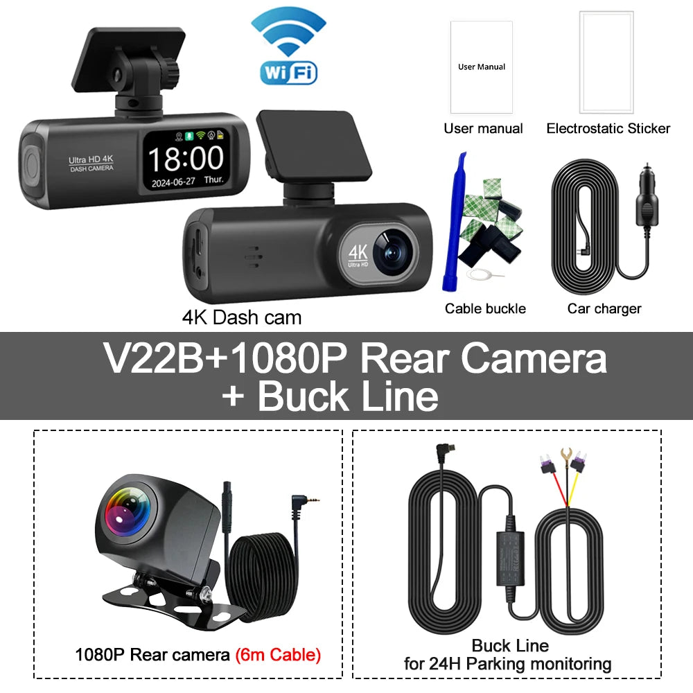 4K Dash Cam With WiFi Dual Lens GPS Parking Monitoring - Smarsty