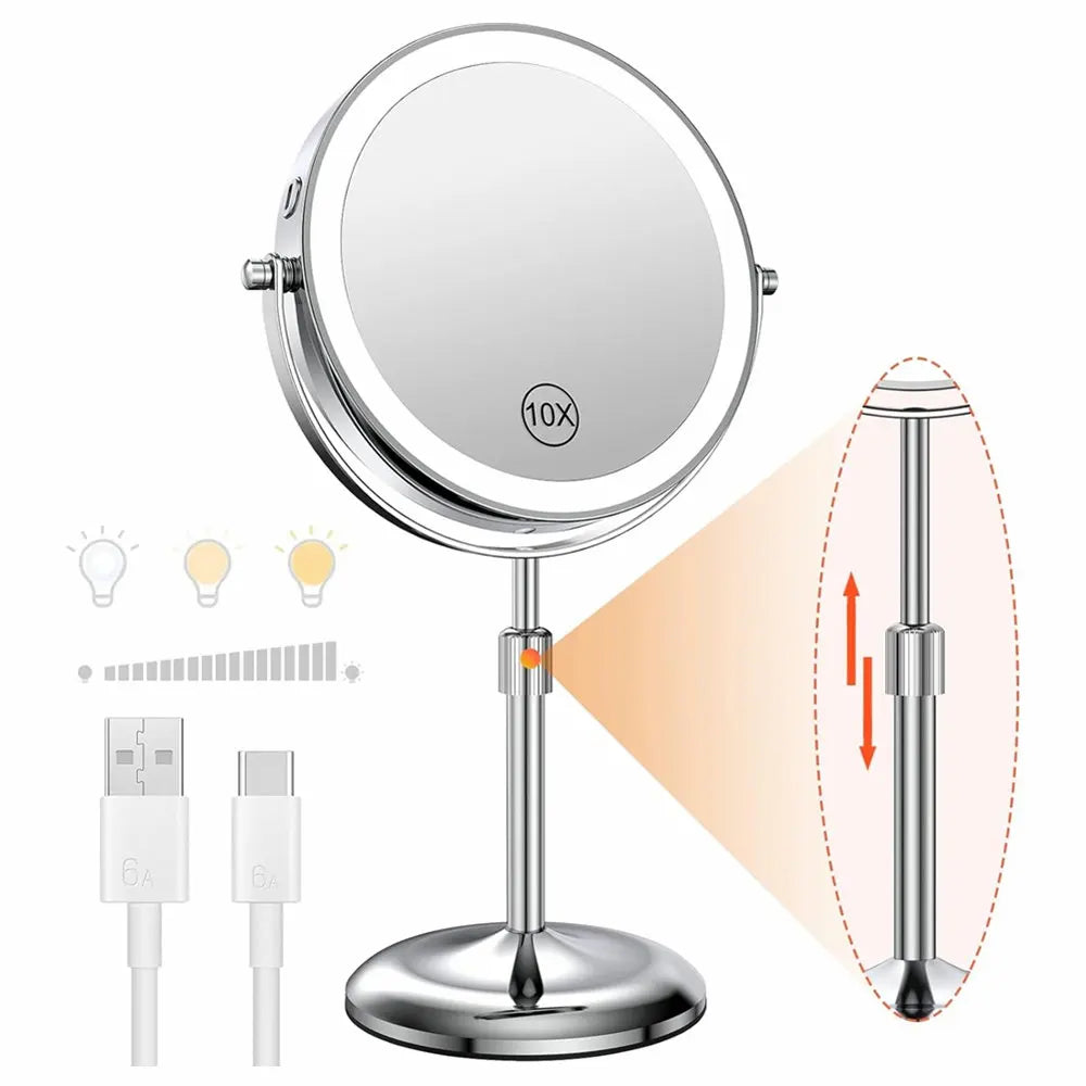 8 Inch Makeup Mirror With Light And 10X Magnification - Smarsty