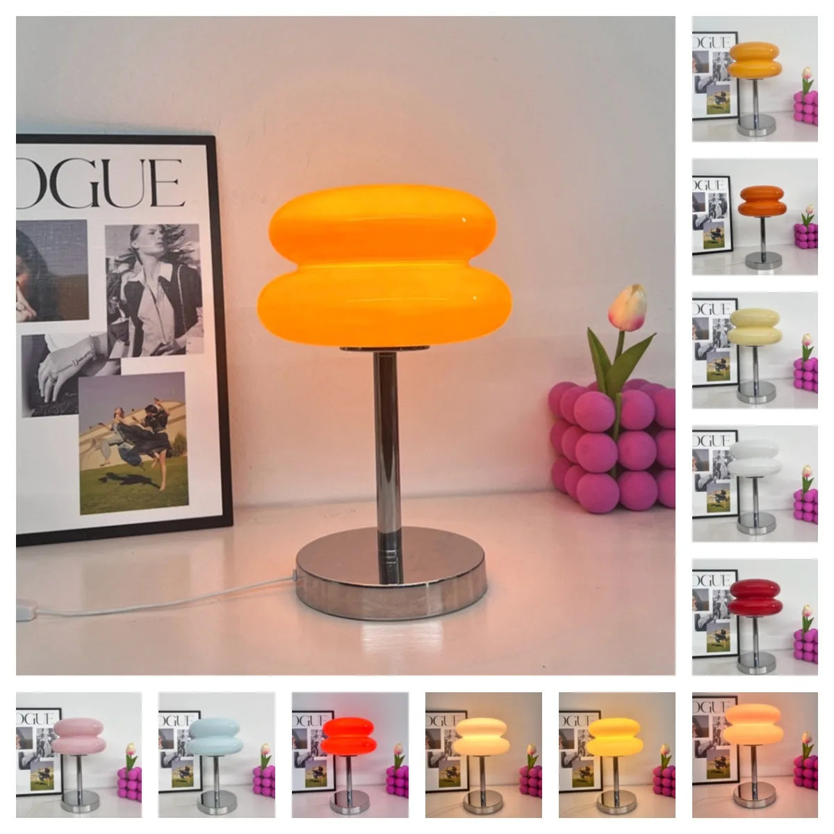 Trichromatic Dimming Macaron Glass Table Lamp for Cozy Bedrooms - Smarsty