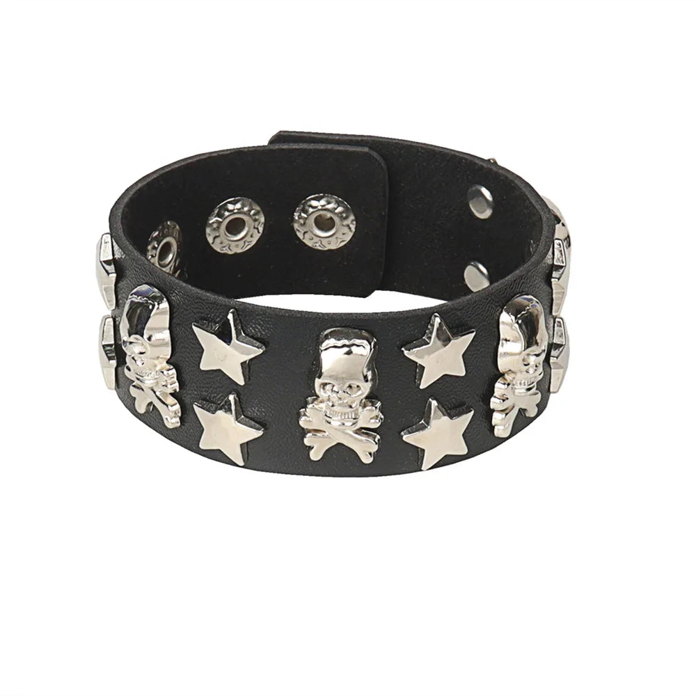Adjustable PU Leather Studded Punk Bracelet for Men Women - Smarsty