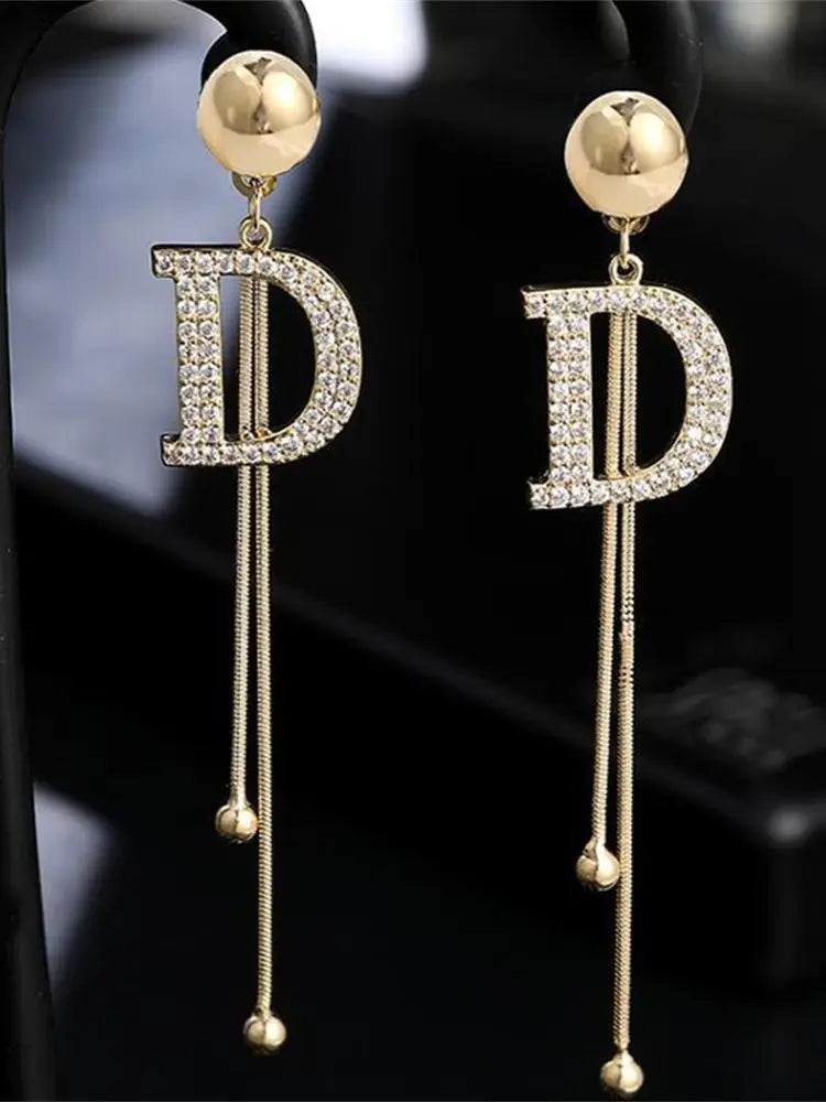 Gold Crystal Tassel Earrings for Women Trendy Elegant Style - Smarsty