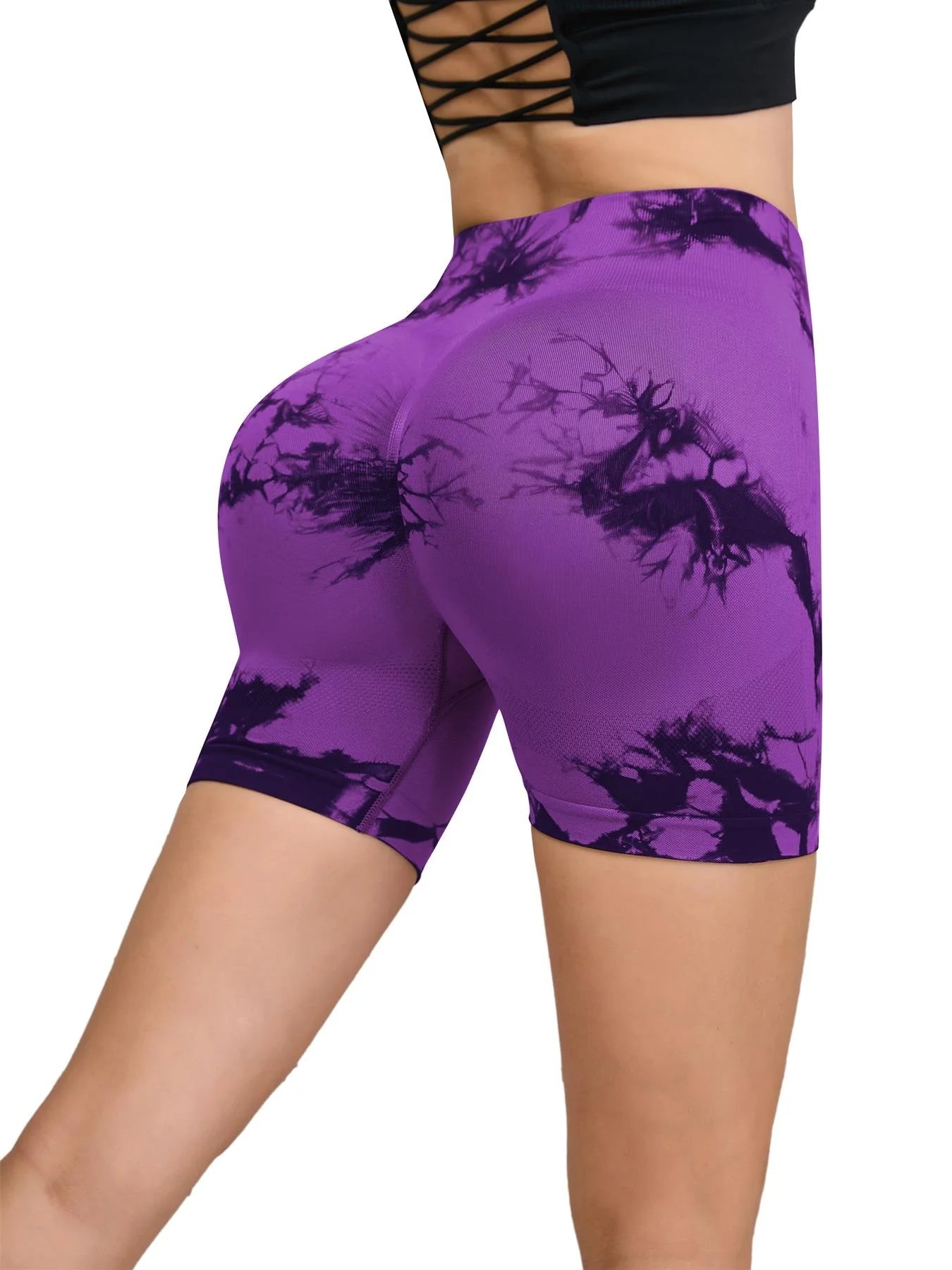 Tie Dyed Seamless Fitness Pants Women's High Waist and Hip Lifting Sports Tight Shorts Running Sexy Peach Fitness Yoga Shorts - Smarsty