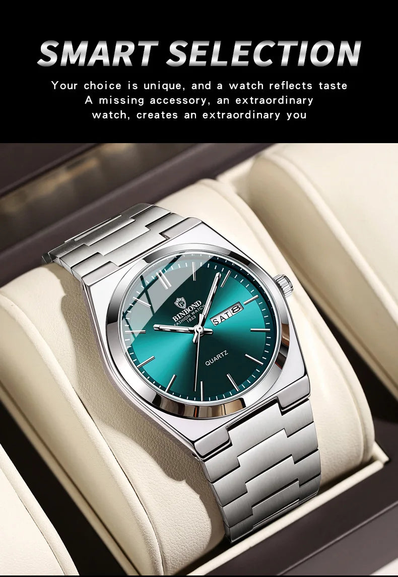 Luxury Stainless Steel Men's Watch with Double Calendar - Smarsty