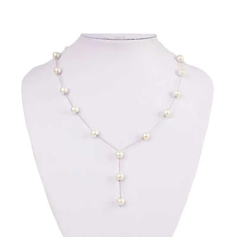 Gold Tone Necklace Earrings Bracelet Set With Tassel Pearls - Smarsty