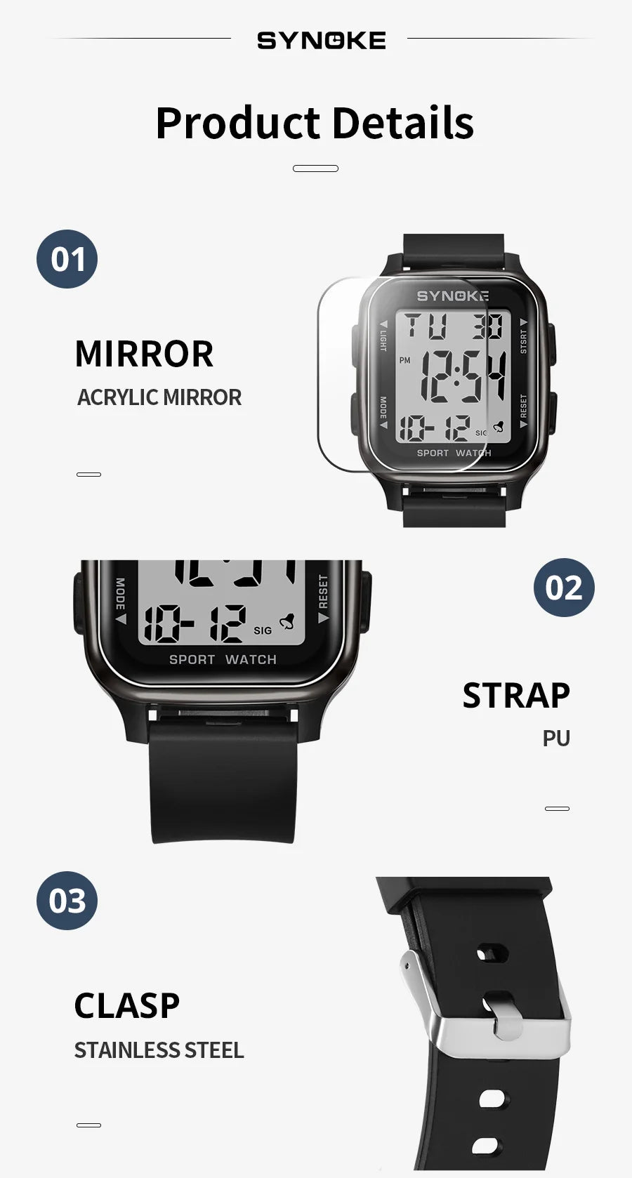 SYNOKE Waterproof Military Digital Watch for Men - Smarsty