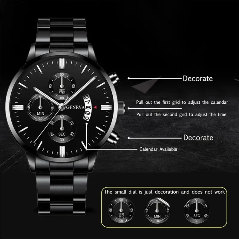 Luxury Black Stainless Steel Quartz Watch for Men - Smarsty