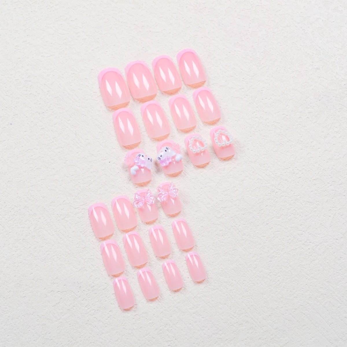 Cute Cartoon Cat Pink French Nail Set - Smarsty