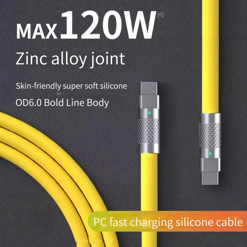 120w 6a Super Fast Charge PD Type C Liquid Silicone Cable Quick Charge 1M 2M Usb Cable Usb C to C Charger Cable - Smarsty