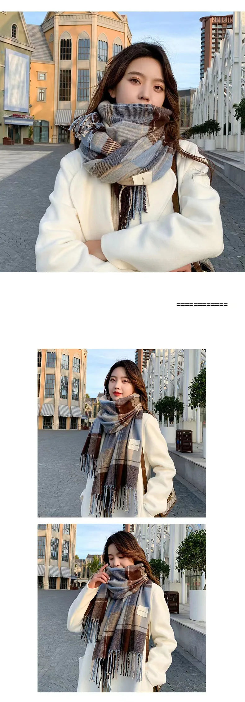 Women’s Winter Plaid Scarf Thick Warm Knit Shawl - Smarsty