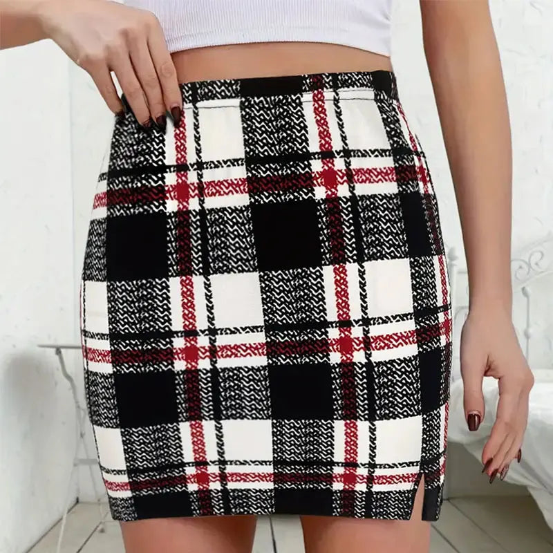 Plaid Skirt Sexy Micro Skirt Offiece Lady Red Green Elegant Pencil Mini Skirts Streetwear High Waist Lady Short Skirt for Women - Smarsty