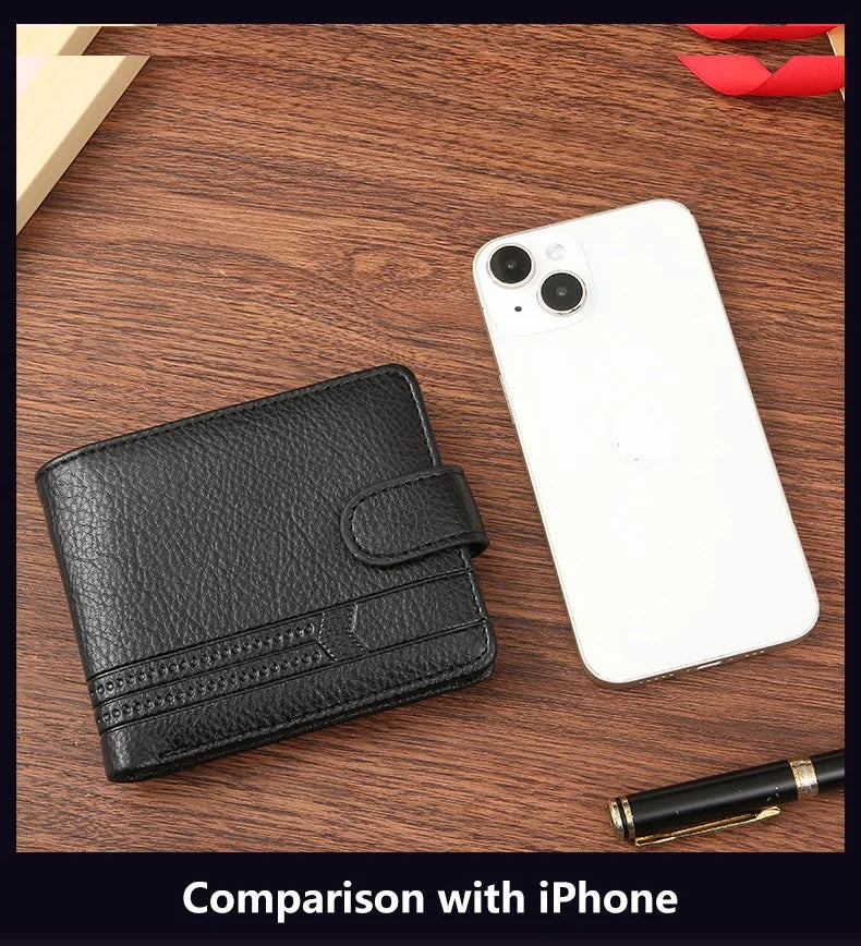 Men's Slim Bifold Wallets Leather Multiple Card Holder Purses with Driver License ID Windows Man Short Wallet with Coin Pouch - Smarsty