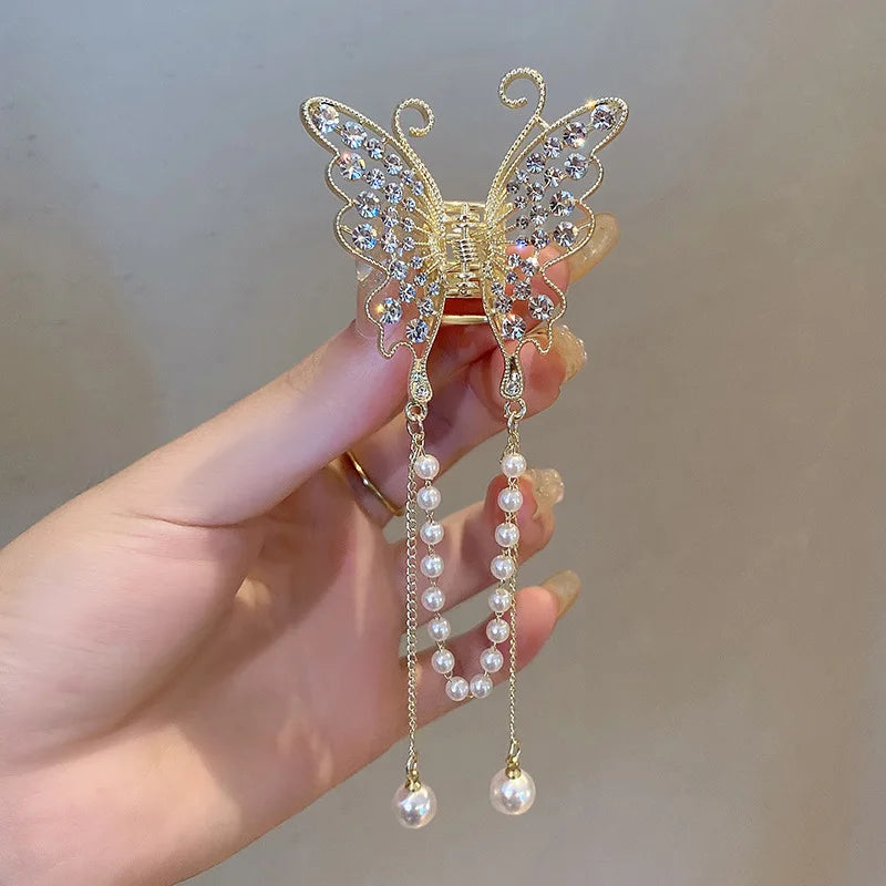 Korean Pearl Butterfly Hair Claw Clip For Women Stylish - Smarsty
