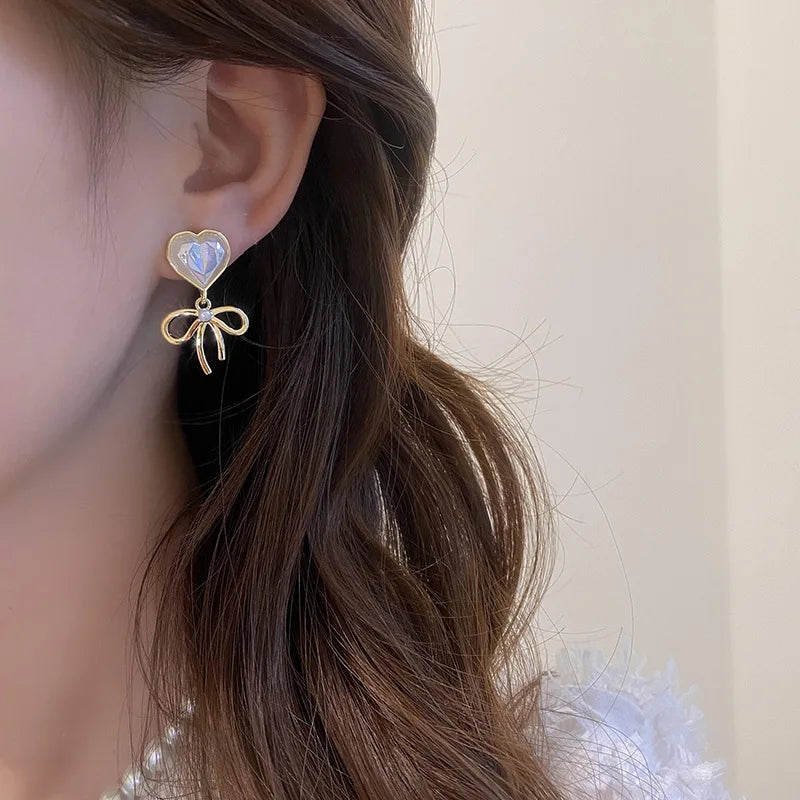 Pearl Long Earrings With Rhinestones For Wedding Fashion - Smarsty