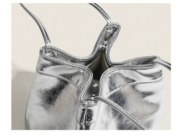 Bucket Bag For Women Silvery Pu Lunch Box Versatile Chic - Smarsty