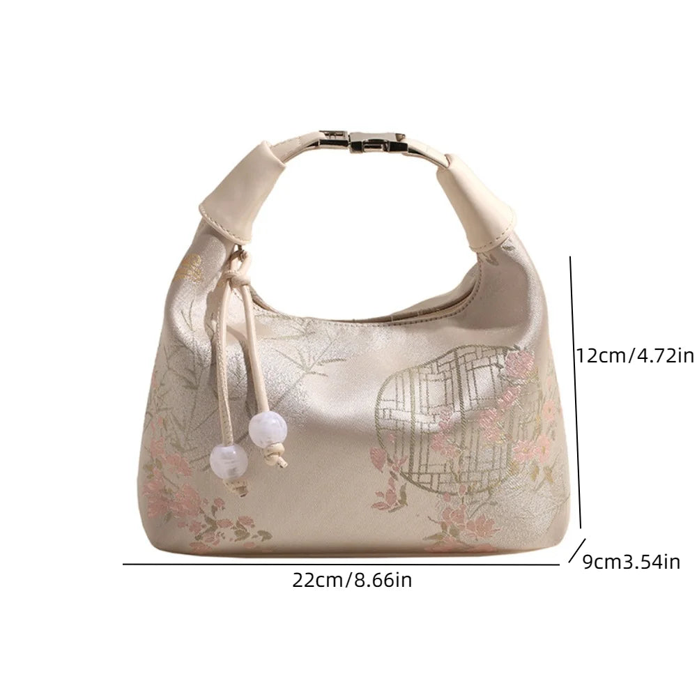 Embroidered Chinese Style Canvas Handbag With Zipper - Smarsty