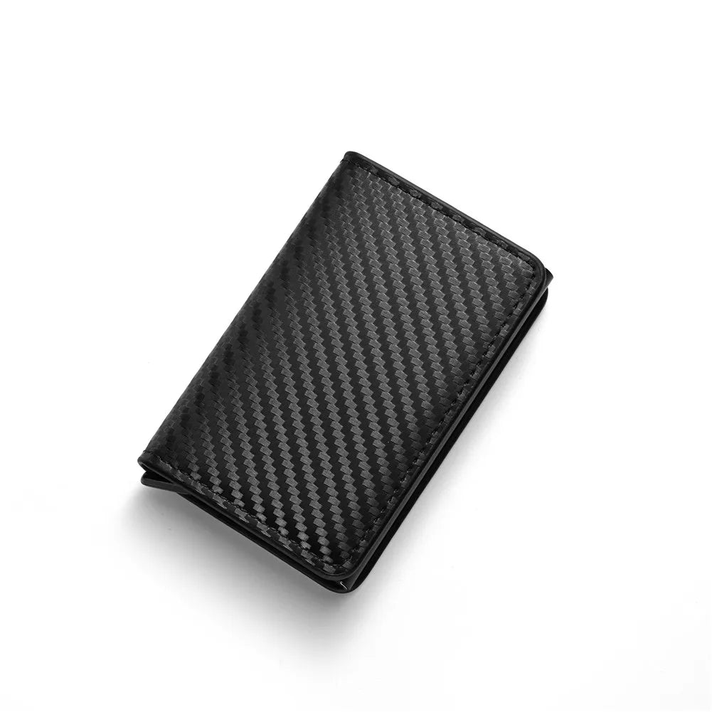 RFID Anti Blocking Anti-theft Automatic Pop-up Card Holder, Men's Black ID Credit Card Holder Case Wallet, Carbon Fiber Purse