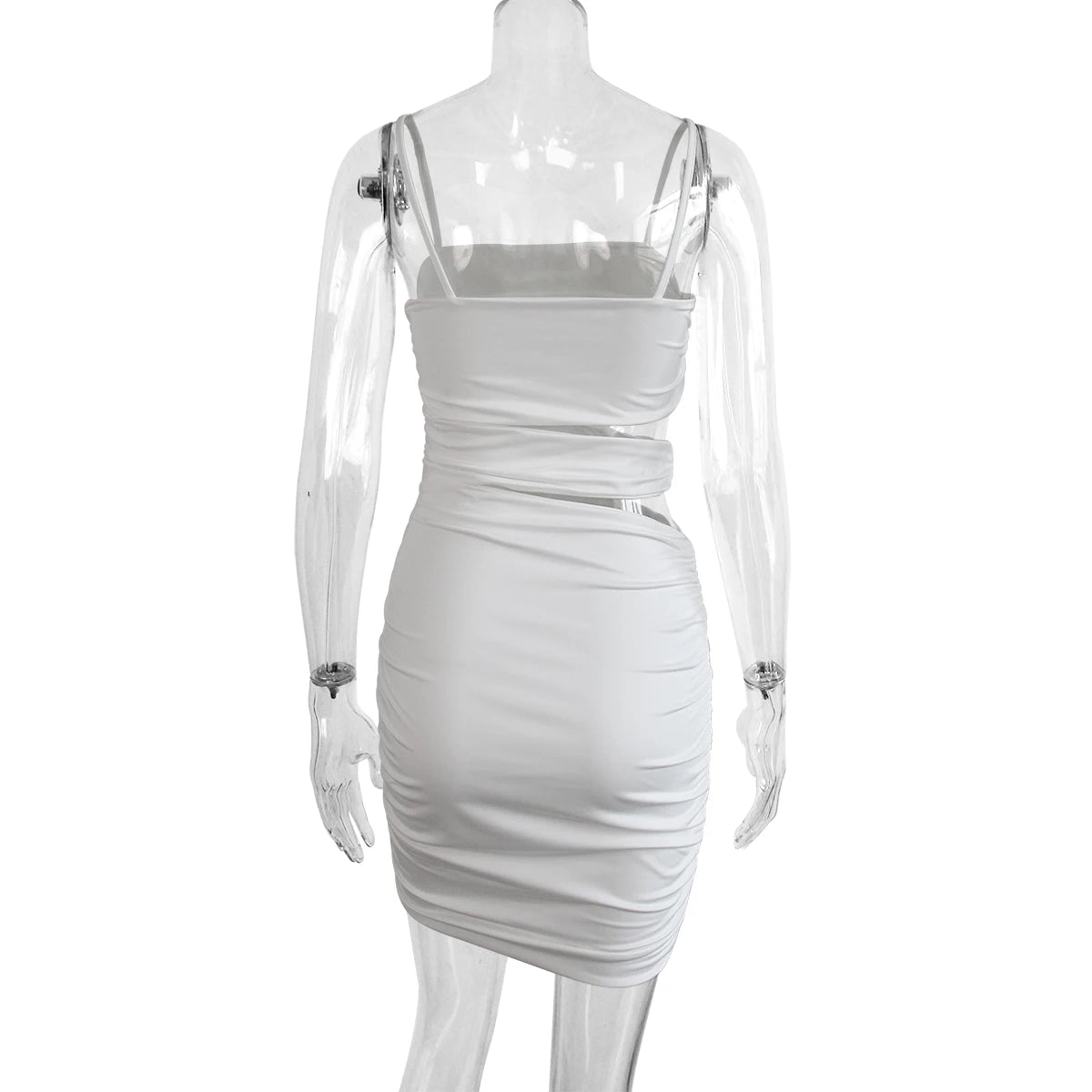 Women Sexy Spaghetti Strap Bodycon Mini Dress White Backless Party Evening Outfit Nightclub Vestidos - Smarsty