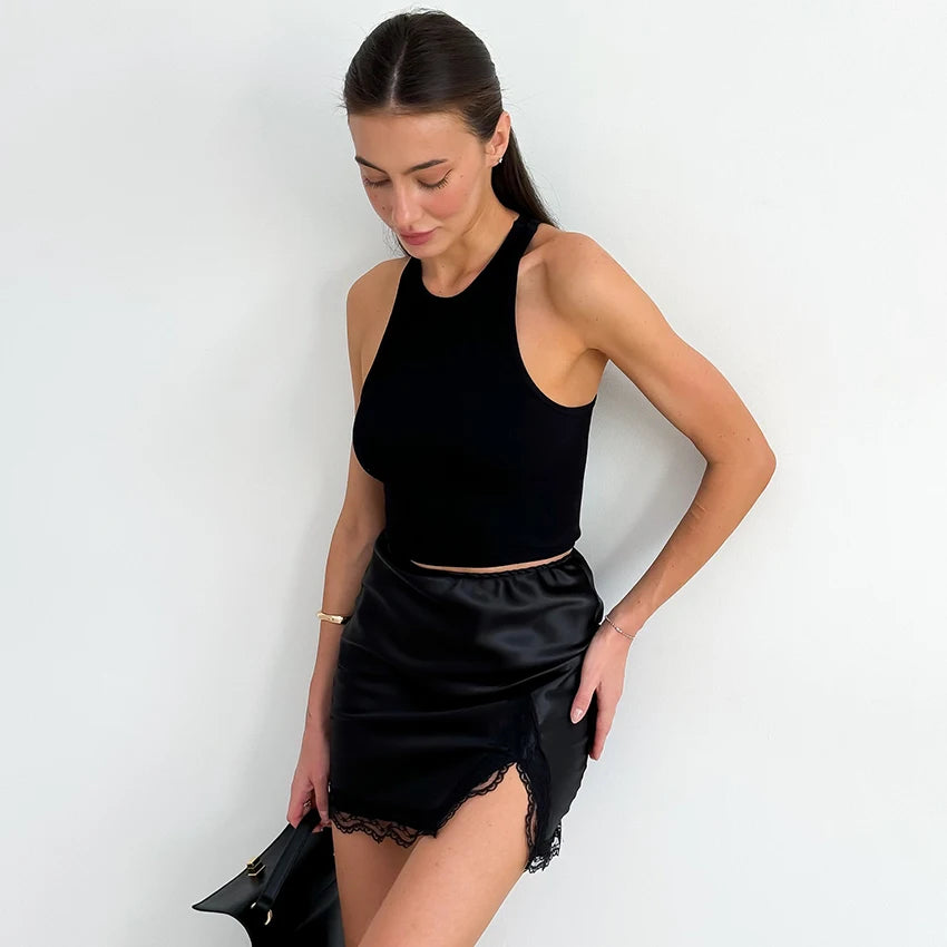 Linad Elegant Satin Embroidery Pencil Skirts Summer Sexy High Waist Split Mini Skirts For Women Fashion Slim Skirt Female 2025 - Smarsty