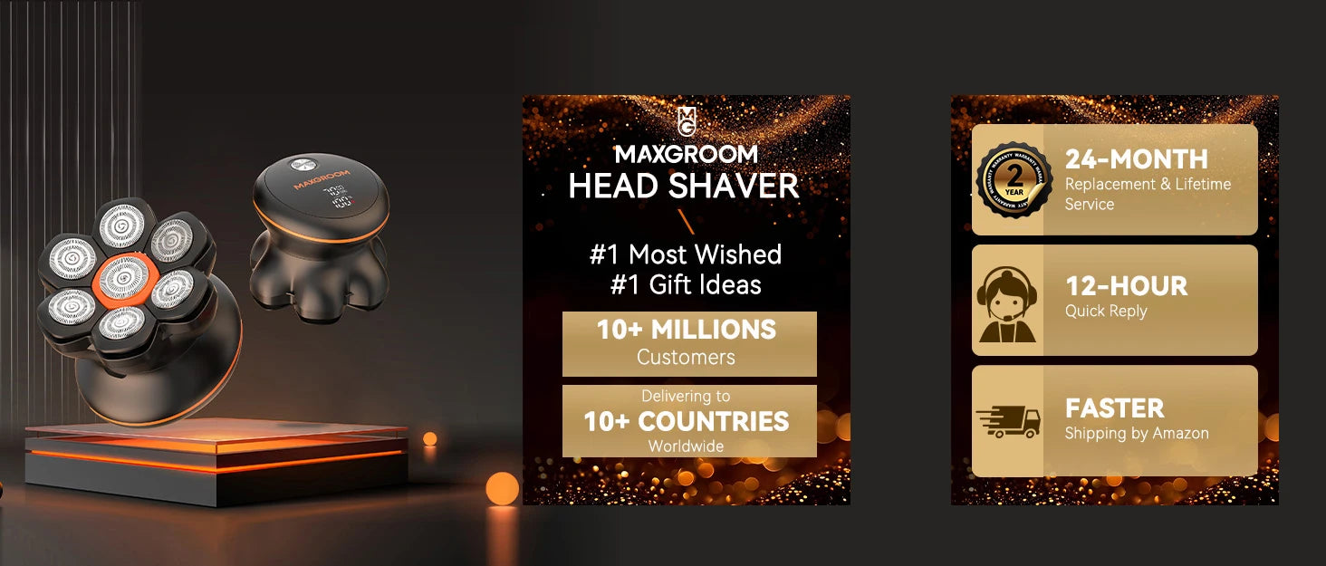 MAXGROOM 7D Head Shaver for Bald Men IXP6 Waterproof USB Rechargeable Electric Hair Trimmer Beard Floating Blade Magnetic Razor