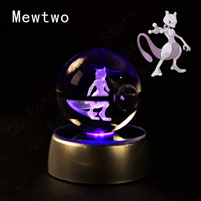 Pokemon Crystal Ball 3D Pikachu Mewtwo Mew Gengar Night Light Lamp Base Pokeball Crystal Pokemon Glass Ball Figure Birthday Gift - Smarsty