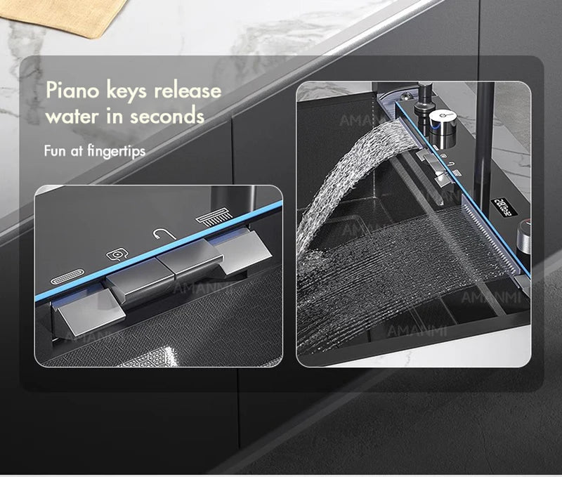 Large Stainless Steel Kitchen Sink with Digital Faucet Display - Smarsty