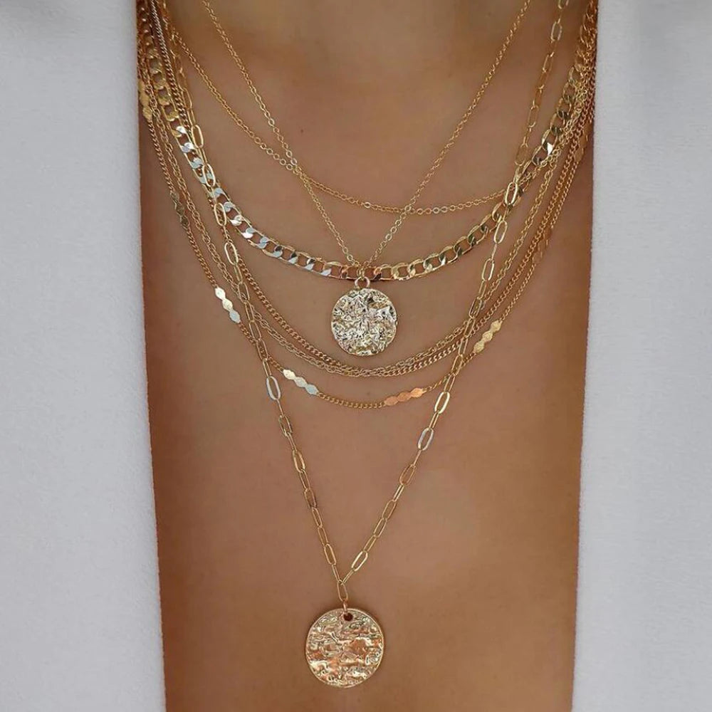 Vintage Gold Boho Layered Necklace Set for Women - Smarsty