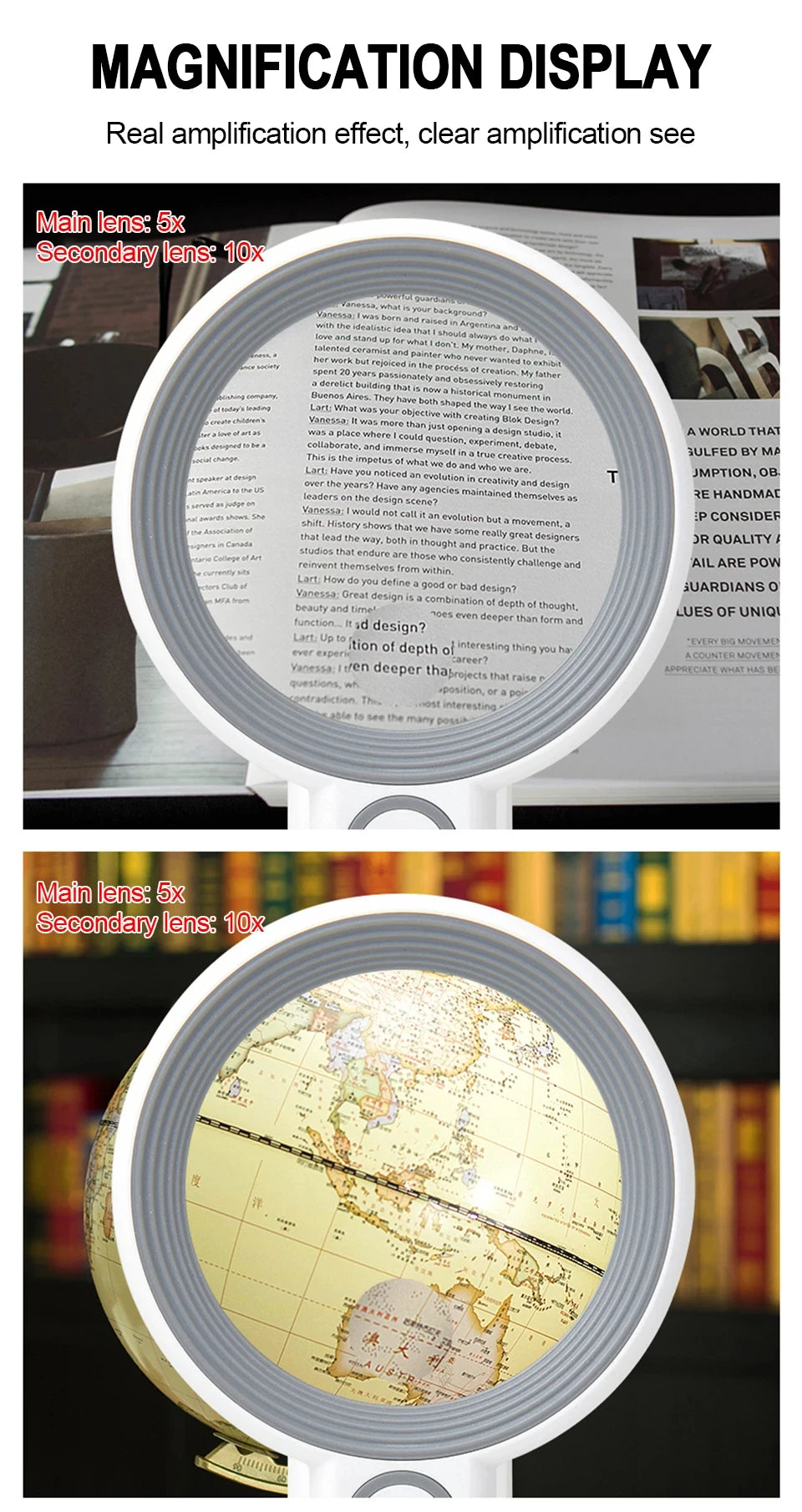 Rechargeable Handheld Magnifier with LED Light for Easy Reading - Smarsty