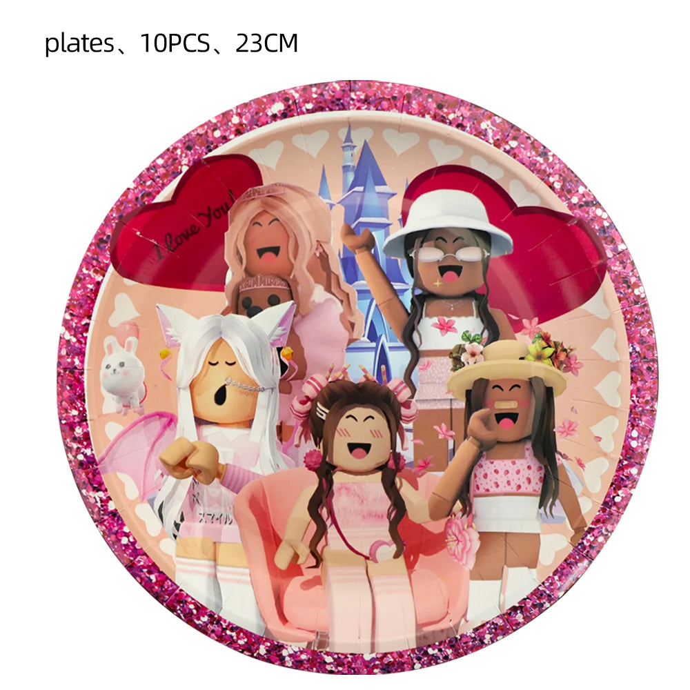 Pink Roblox Birthday Party Decorations Tableware Set - Smarsty