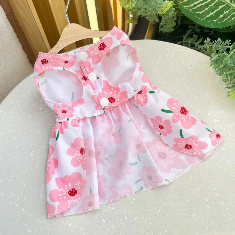 Summer Floral Dog Dress with Bow for Puppies - Smarsty