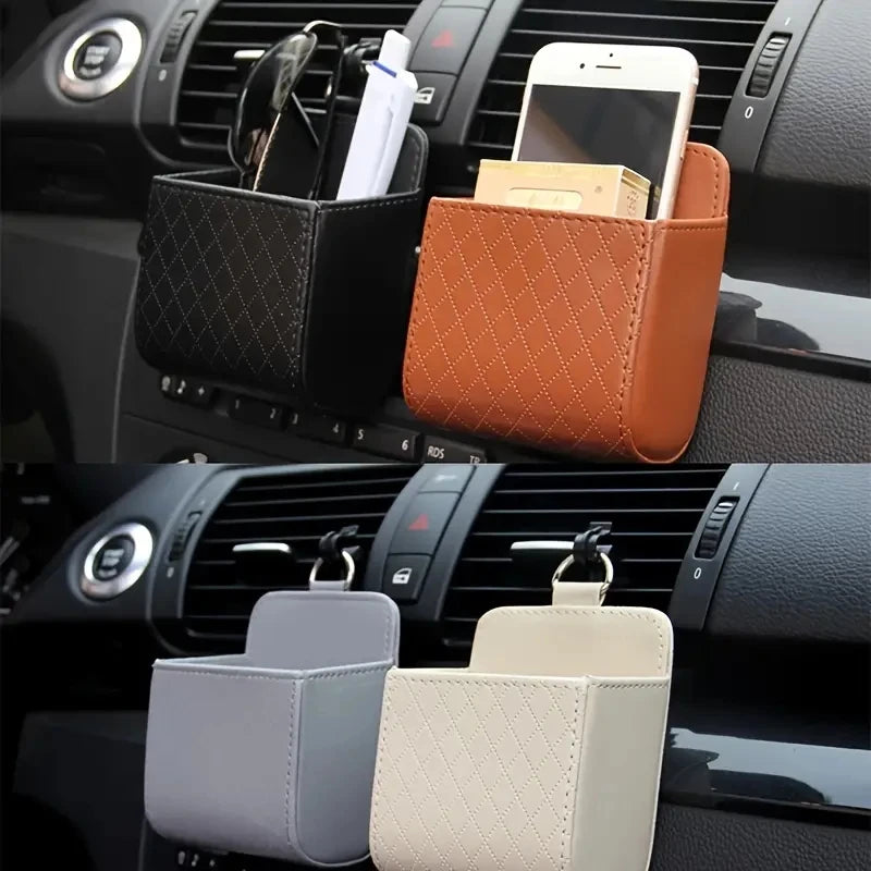 Vent Mount Car Phone Holder With PU Leather Storage Box - Smarsty