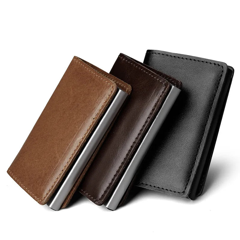 RFID Anti Blocking Anti-theft Automatic Pop-up Card Holder, Men's Black ID Credit Card Holder Case Wallet, Carbon Fiber Purse