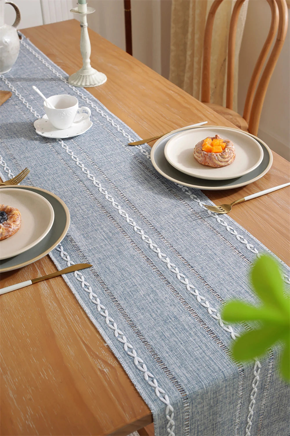 Boho Green Table Runner with Rustic Tassels - Smarsty