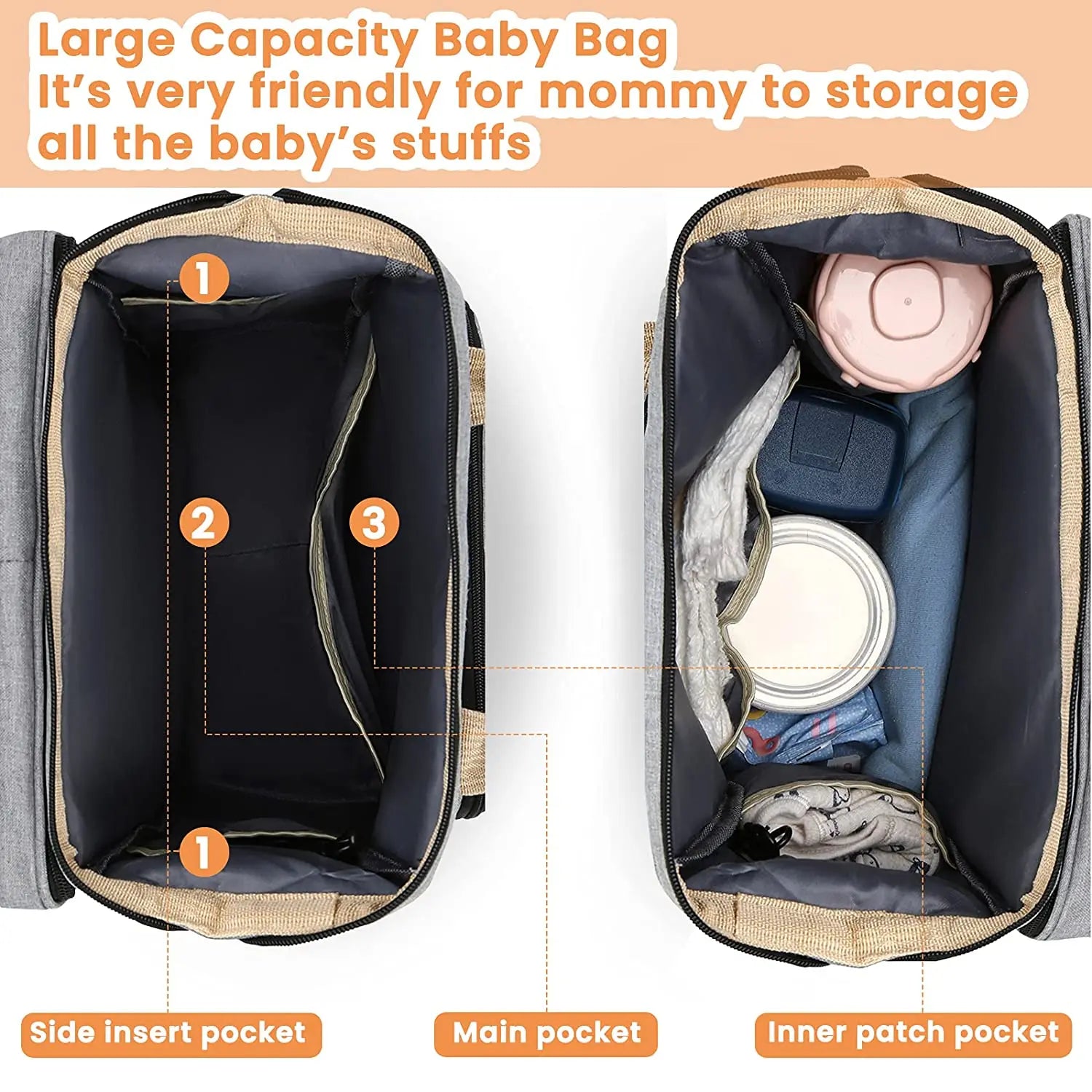 Fashionable Mommy Bag Folding Baby Bed Mother Large Capacity Portable Milk Bottle Diaper Double Shoulder Mom's Bag by Smarsty