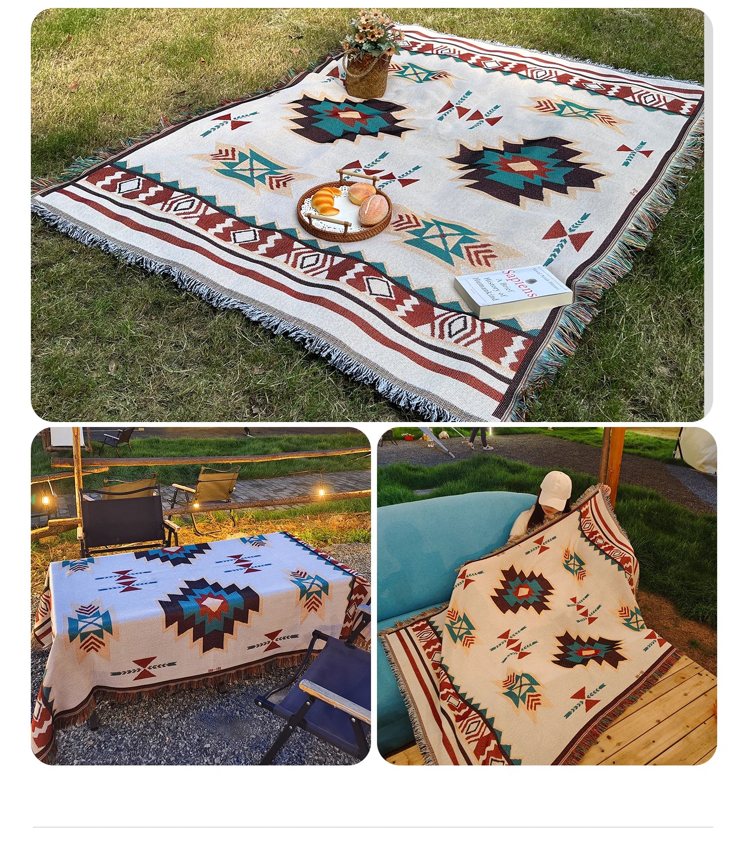 Oversized Boho Aztec Blanket for Cozy Decor - Smarsty