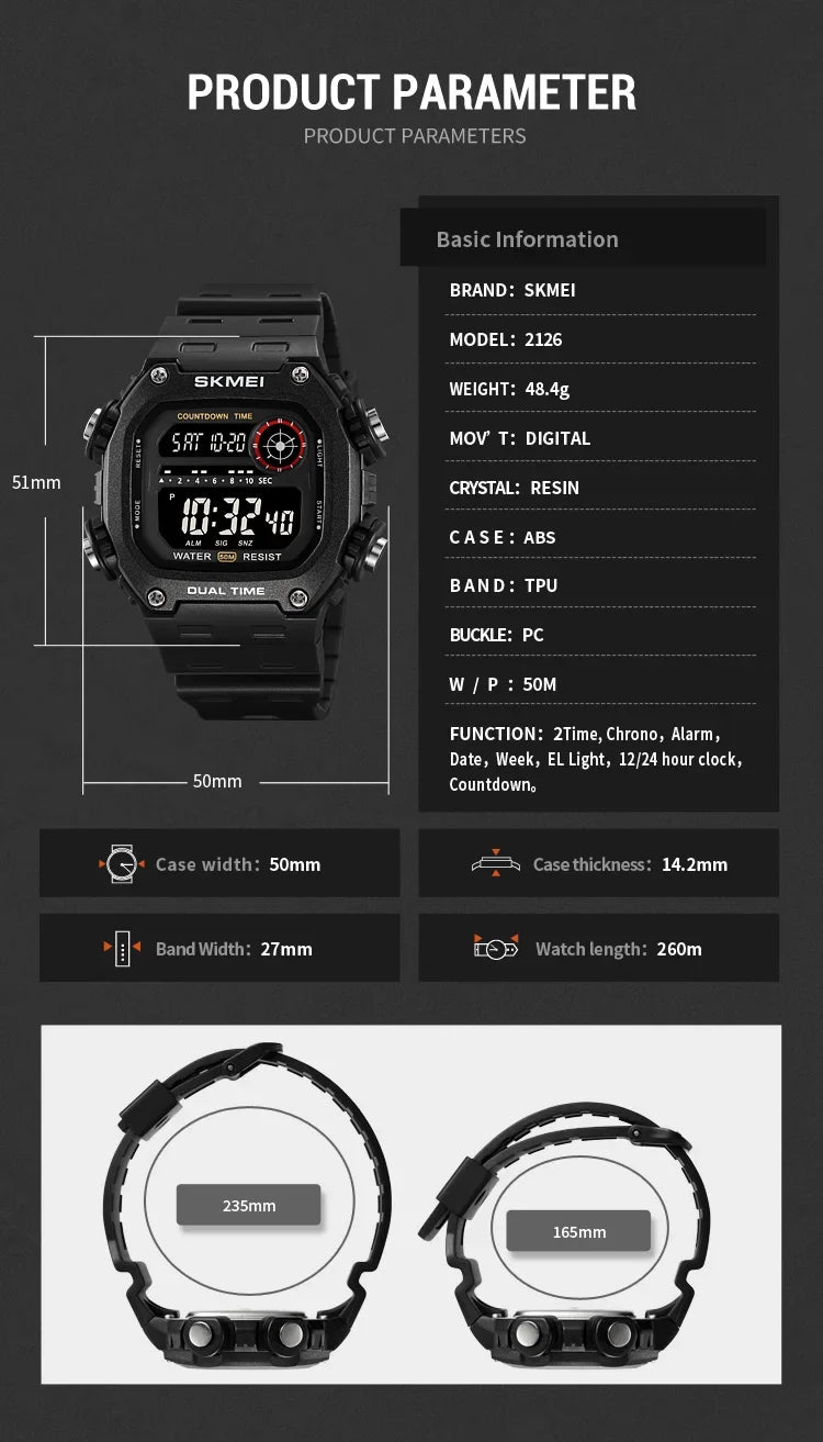 Skmei 2126 Waterproof Digital Sports Watch for Men - Smarsty