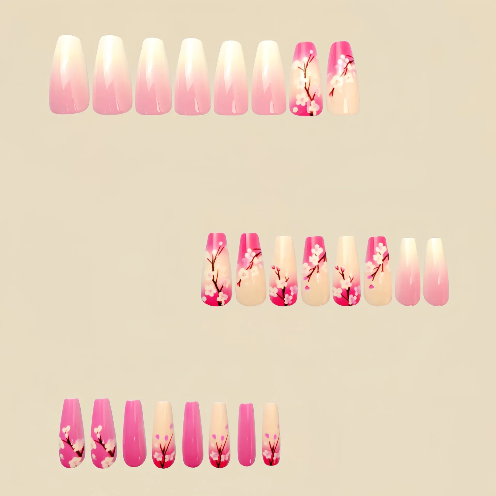 24 Piece Set Medium Long Press On Nails with Peach Flower Design - Smarsty