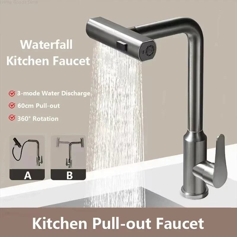 Flexible Stainless Steel Kitchen Faucet with Stream Shower Mode - Smarsty