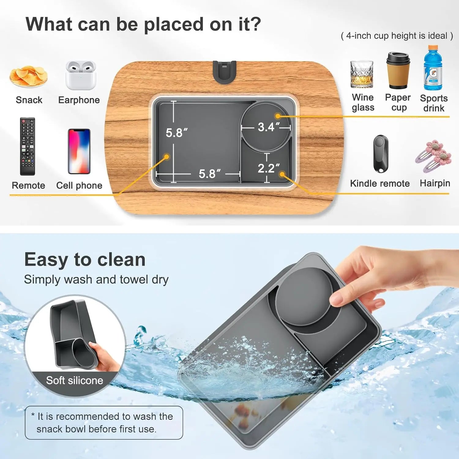 Adjustable Tablet Pillow Stand with Snack Bowl, 360° Rotating Clip for 4.7-13" Devices, Hands-Free Reading on Bed or Couch