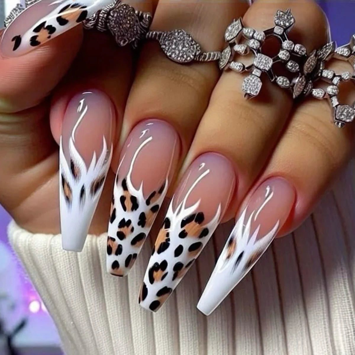 24 Piece Short Square Fake Nails with Colorful French Design - Smarsty