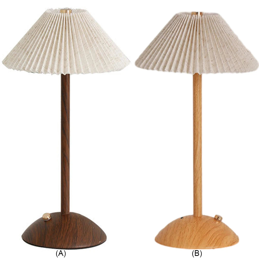 Minimalist Nightstand Light Fabric Shade Portable LED Desk Lamp Wood Base Dimmable Touch Lamp for Restaurant Bedroom Coffee Shop