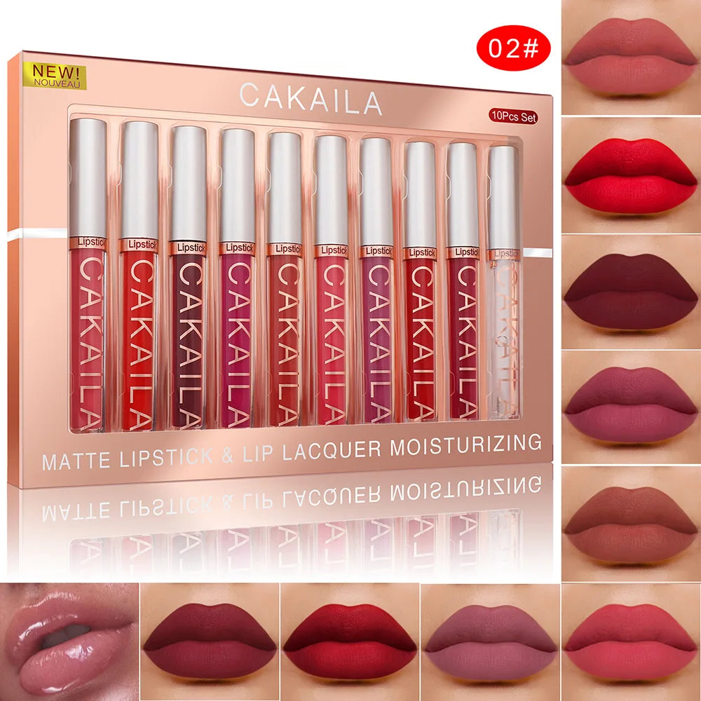 CAKAILA 10 Piece Nude Lip Gloss Set Long Lasting Velvet Finish - Smarsty