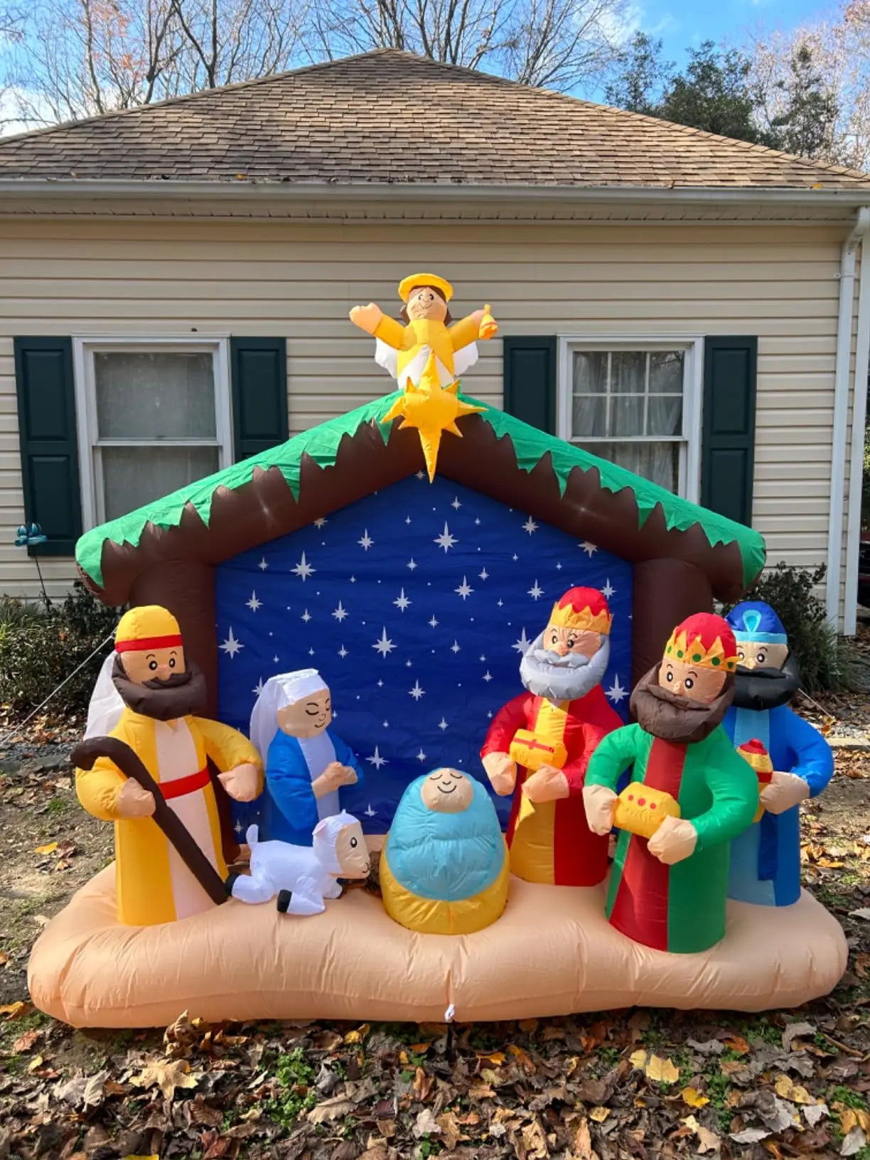 JOYFY 8 FT Long Christmas Inflatables Nativity Scene Christmas Nativity Set with Build-in LEDs for Xmas Party Yard Décor