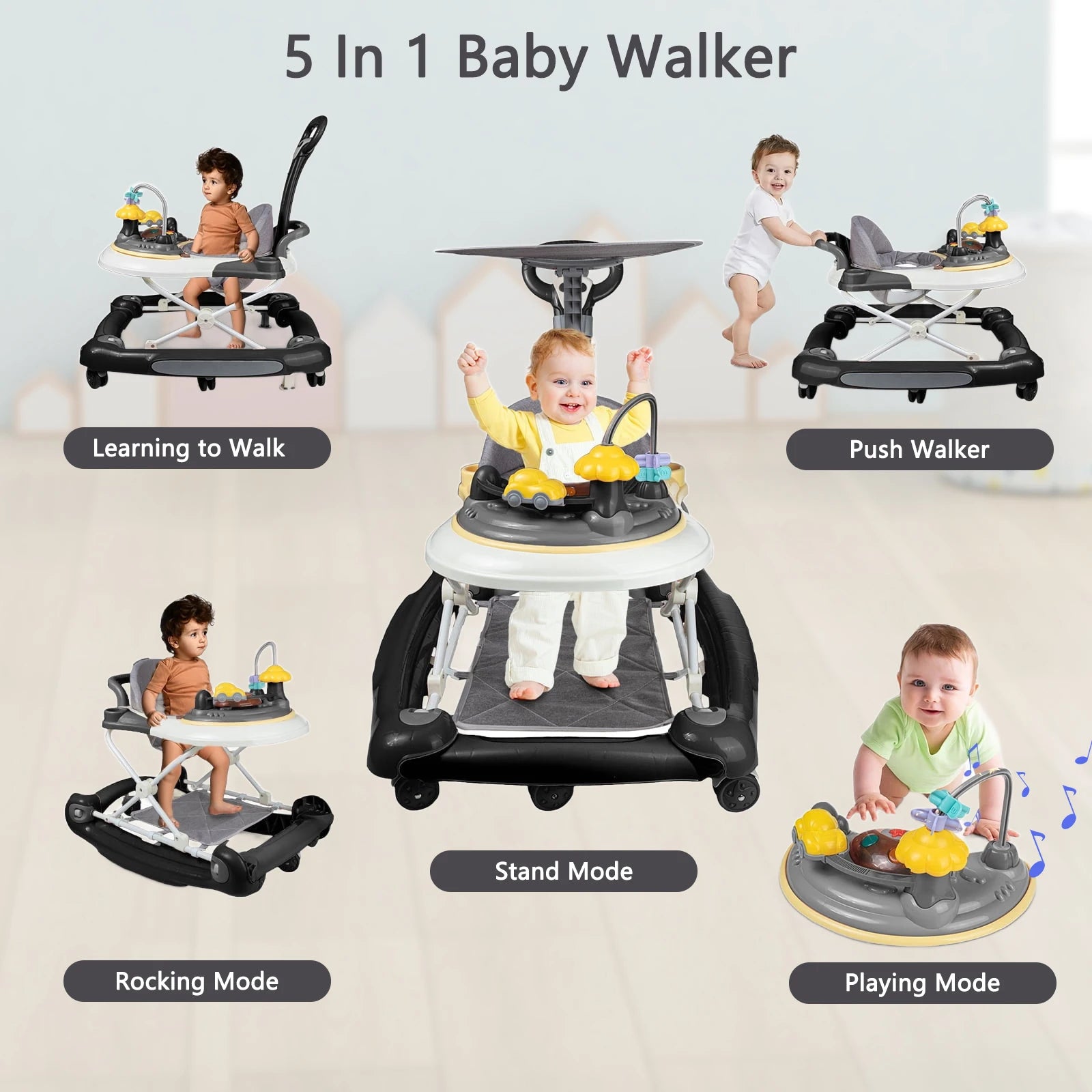 Baby Walkers With Universal Wheel Anti-Roll Anti O-Leg Walker Handcart Learning Start Walker Foldable Multifunction