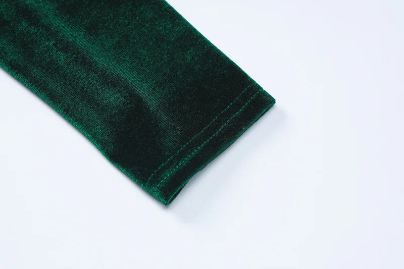 Dulzura 2024 Spring Summer Velvet Long Sleeve Midi Dress For Women Ruched Long Dress Elegant Party Clothes Evening Green Outfits - Smarsty
