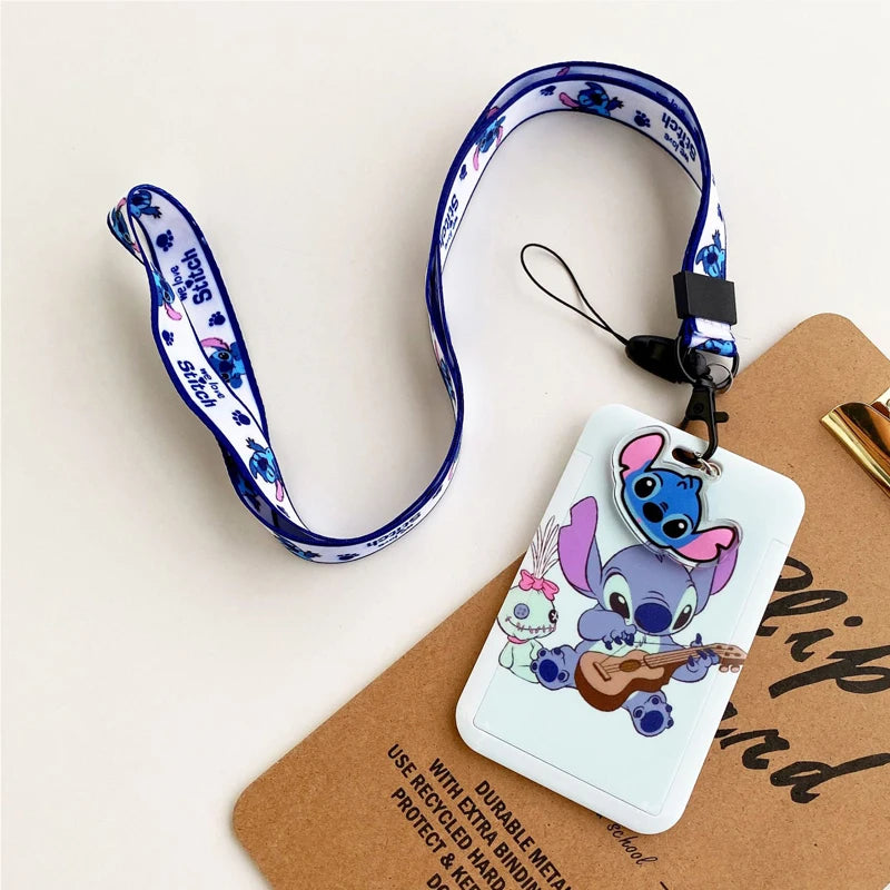 Disney Stitch ID Badge Holder Lanyards Pendant Lovely Girls Lilo Door Card Holders Neck Strap Keychain Women Credential Gift - Smarsty