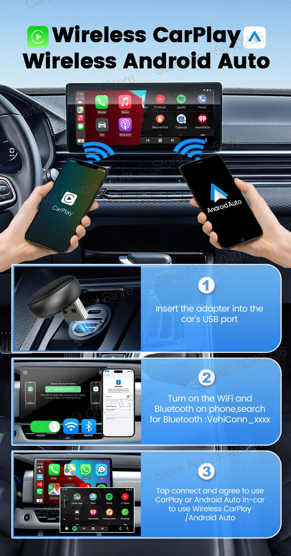 Mini Ultra 3 CarlinKit 5.0 Wireless Adapter Wireless CarPlay Android Auto For OEM Car Plug & Play WiFi Bluetooth Auto Connection