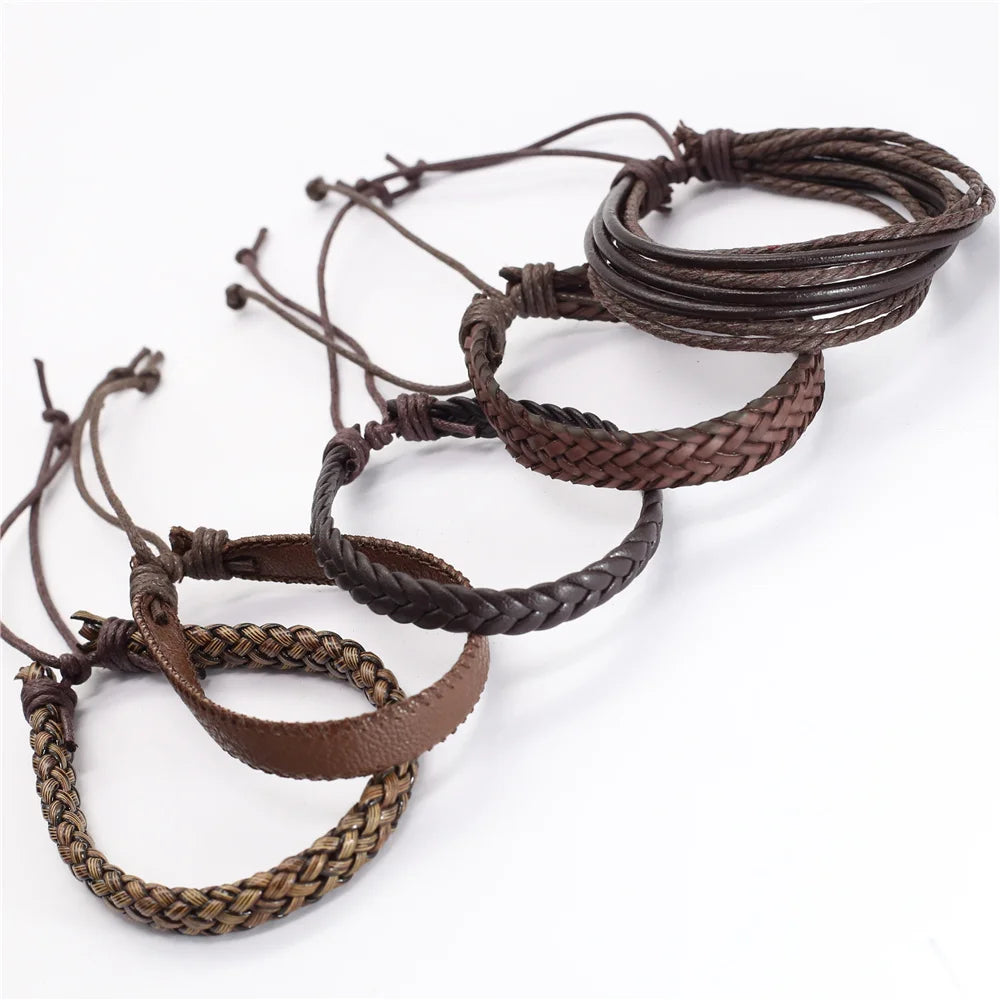 Handmade Black Leather Wrap Bracelets Set for Men and Women - Smarsty